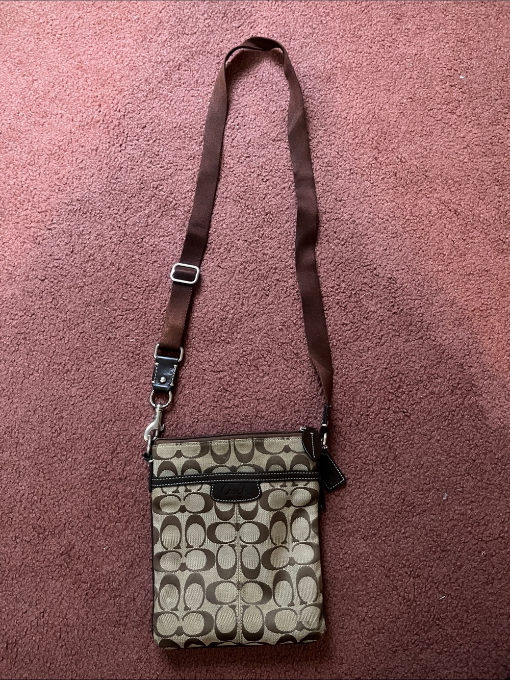 Coach Signature Canvas Crossbody in Tan and Brown